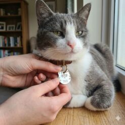 Alternative view of Жетон-адресник у формі голови кота, нержавіюча сталь, з персоналізованим гравіюванням