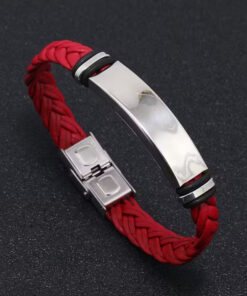 Стильний плетений браслет з персональним лазерним гравіюванням (Червоний)