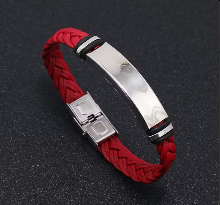 Стильний плетений браслет з персональним лазерним гравіюванням (Червоний)